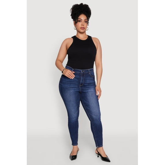 Womens Plus Size WAX Whiskered High Waist Skinny Jeans