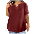 thumbnail image 1 of Plus Size Waffle Knit T Shirts for Women Loose Fit Summer Top Short Sleeve V Neck Casual Solid Color Tee Tshirts L-5XL (3XL, Wine), 1 of 5