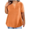thumbnail image 1 of Plus Size Waffle Knit T Shirts for Women Loose Fit Summer Top Short Sleeve V Neck Casual Solid Color Tee Tshirts L-5XL (5XL, Orange), 1 of 5