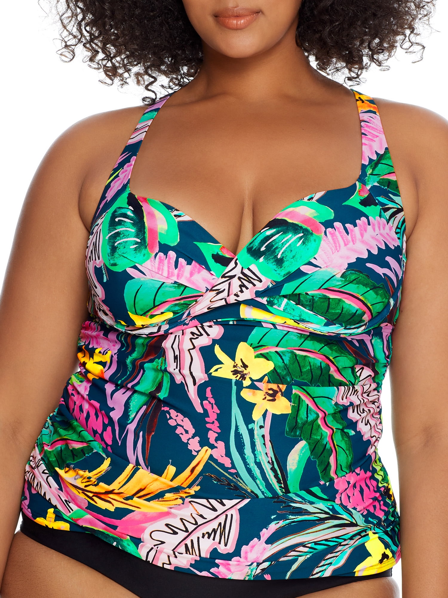 Plus Size Waikiki Shirred Underwire Tankini Top Swimsuit