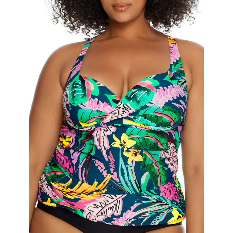 Plus Size Waikiki Shirred Underwire Tankini Top Swimsuit 