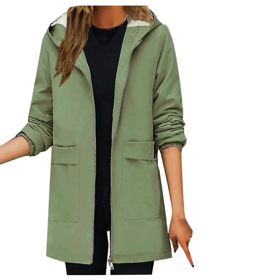 Plus Size Warm Mid-length Jackets Womens 2024 Solid Long Sleeve Fleece Outerwear Oversized Casual Fall Winter Hooded Coat Zip Up