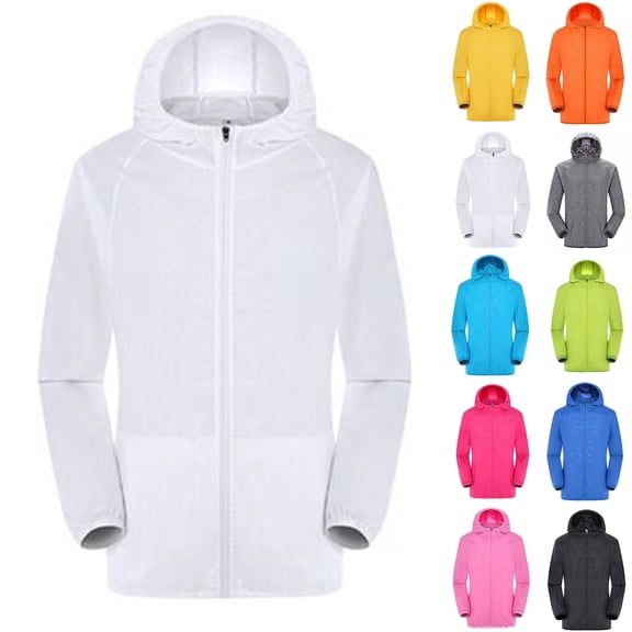 Plus Size Waterproof Hooded Raincoat Windproof Women Men Windproof Jacket Outdoor Bicycle Sports Quick Dry Windbreaker Coat Top White 2XL