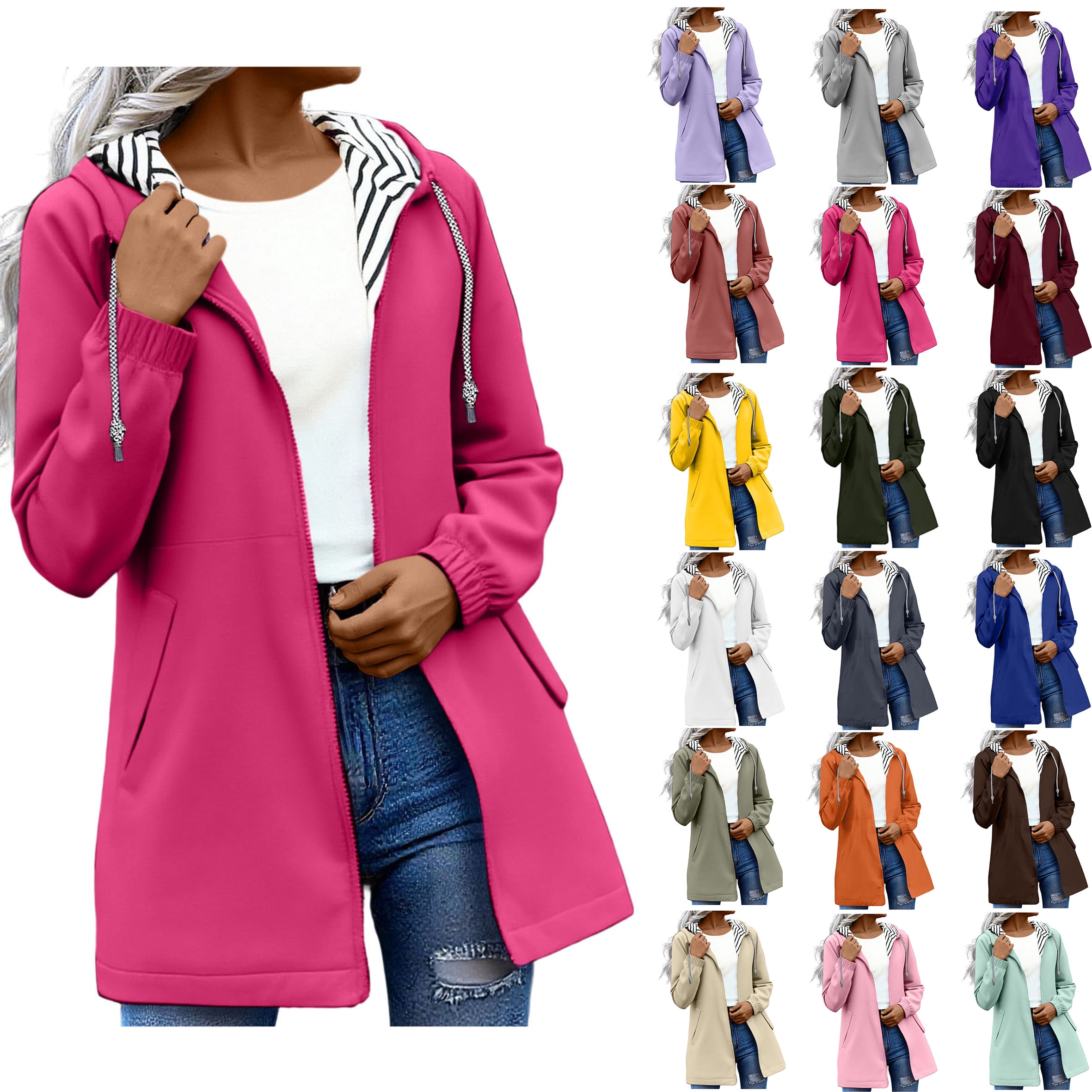 Plus Size Waterproof Hooded Raincoat Windproof Women Solid Rain Jacket Outdoor Plus Size Hooded Raincoat Windproof Gray 2XL Fall Savings Clearance