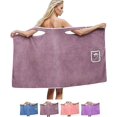 thumbnail image 1 of Plus Size Wearable Bath Towel with Straps, Absorbent Women's Shower Wrap Skirt 2-Button Design, Soft Spa Bathrobe Body Wrap for Gym Dorm Sauna, Quick Dry Elastic Bathing Dress Cover Up, 1 of 7