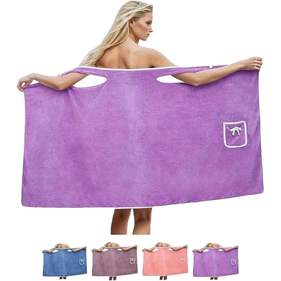 Plus Size Wearable Bath Towel with Straps, Absorbent Women's Shower Wrap Skirt 2-Button Design, Soft Spa Bathrobe Body Wrap for Gym Dorm Sauna, Quick Dry Elastic Bathing Dress Cover Up