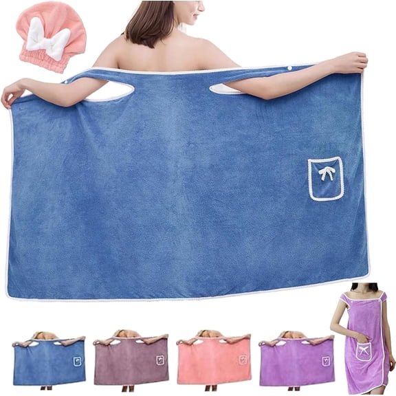 Plus Size Wearable Towel for Women - Extra Large Shower Skirt Wrap with 2-Button Design, Ultra Soft Coral Fleece, Fast Absorbing Bath & Pool Cover Up