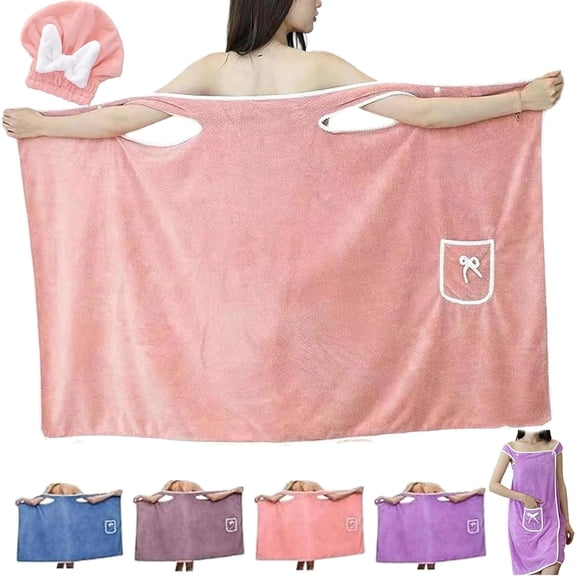 Plus Size Wearable Towel for Women - Extra Large Shower Skirt Wrap with 2-Button Design, Ultra Soft Coral Fleece, Fast Absorbing Bath & Pool Cover Up
