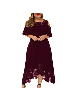 FAFWYP Womens Plus Size Solid Swing Maxi Dress Sexy Off-The-Shoulder Short  Sleeve Dresses Wedding Graduation Party Formal Dress 