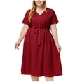 thumbnail image 1 of Plus Size Wedding Guest Dresses for Curvy Women Formal Short Sleeve Long Maxi Dress Summer Casual Outfits Red, 3XL, 1 of 6