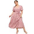thumbnail image 1 of Plus Size Wedding Guest Maxi Dresses for Curvy Women, Summer Casual Floral Long Party Sundress with 3/4 Sleeve, 1 of 8