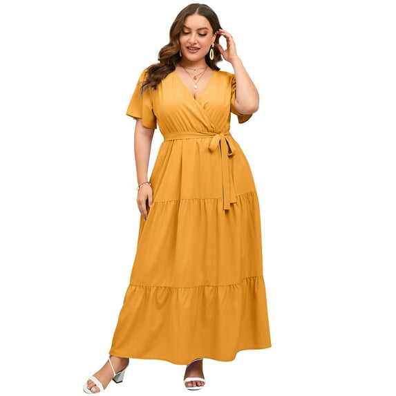 Plus Size Wedding Guest Maxi Dresses for Curvy Women, Summer Casual Floral Long Party Sundress with 3/4 Sleeve