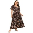 thumbnail image 1 of Plus Size Wedding Guest Maxi Dresses for Curvy Women, Summer Casual Floral Long Party Sundress with 3/4 Sleeve, 1 of 8