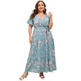 thumbnail image 1 of Plus Size Wedding Guest Maxi Dresses for Curvy Women, Summer Casual Floral Long Party Sundress with 3/4 Sleeve, 1 of 8