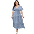 thumbnail image 1 of Plus Size Wedding Guest Maxi Dresses for Curvy Women, Summer Casual Floral Long Party Sundress with 3/4 Sleeve, 1 of 9