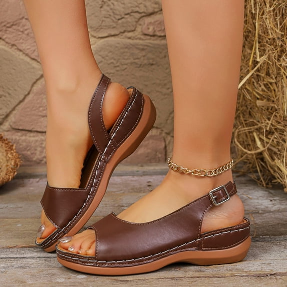 Plus Size Wedge Sandals for Womens Summer Versatile And Elegant Open-Toe Leather Wedge Heel Shoes Spring Style Trendy Casual Sandals.