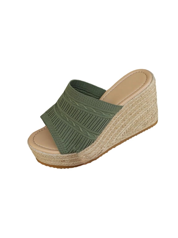 Plus Size Wedge Slides for Women Peep Toe Braided Look Summer Resort Vacation Casual Outdoor Walking Comfort Shoes Daily Resort Weekend Outfits