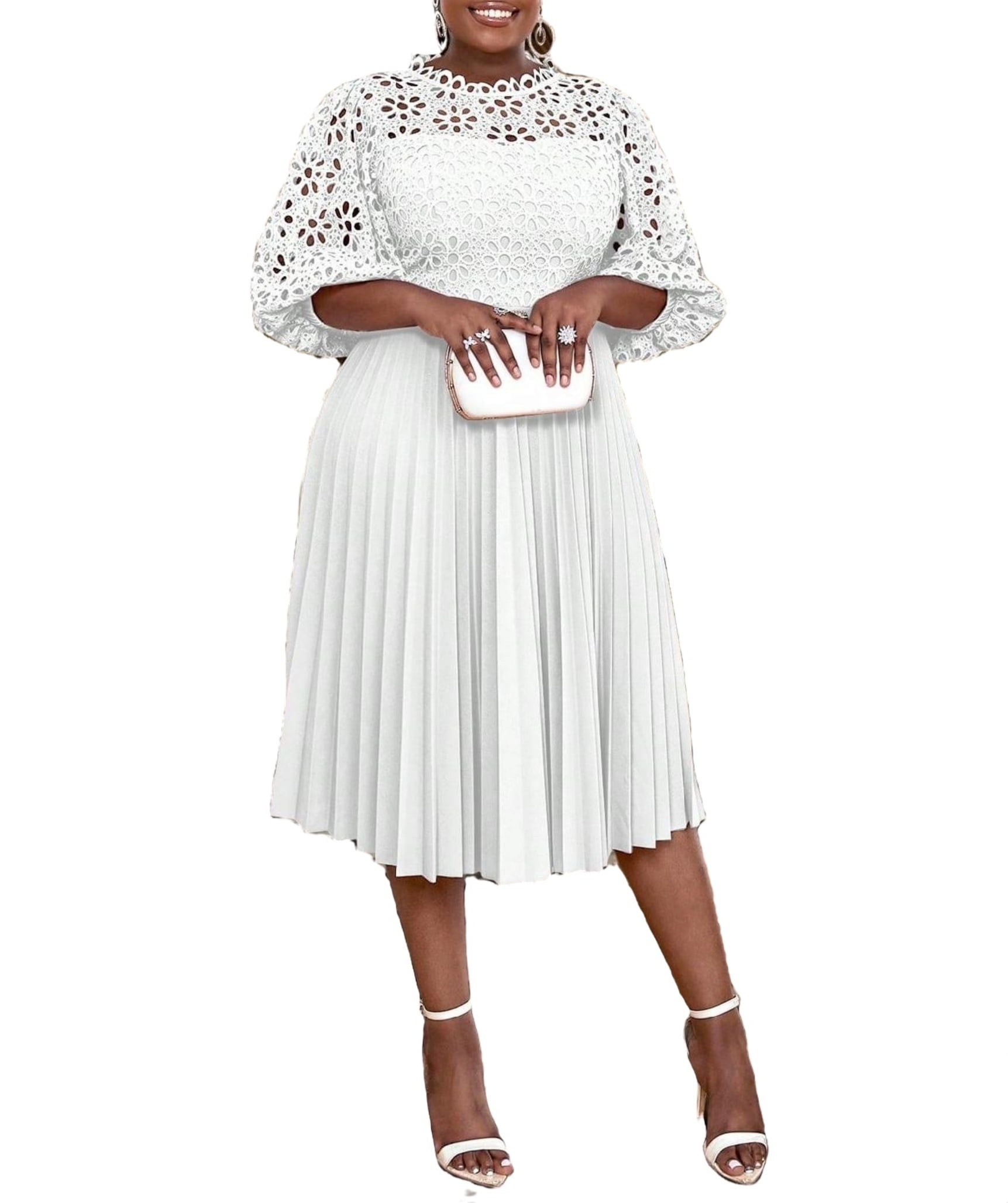 Half Sleeves Long Gown with Slit White Plus Size main image 1