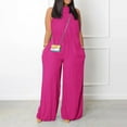 thumbnail image 1 of Plus Size Wide Leg Loose Fit Solid Color Turtleneck Sleeveless Cotton Bodysuit,Womens Overalls Casual Tank Jumpsuit, 1 of 5