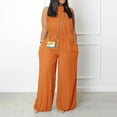 thumbnail image 1 of Plus Size Wide Leg Loose Fit Solid Color Turtleneck Sleeveless Cotton Bodysuit,Womens Overalls Casual Tank Jumpsuit, 1 of 5