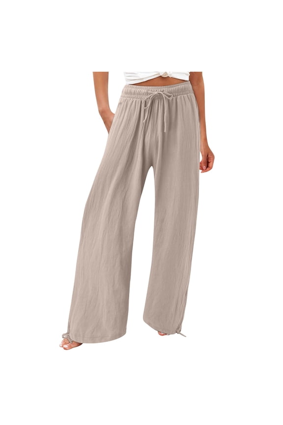 Plus Size Wide Leg Lounge Pants for Women Trendy Casual Palazzo Trousers Drawstring Rayon Sweatpants (M, Beige)