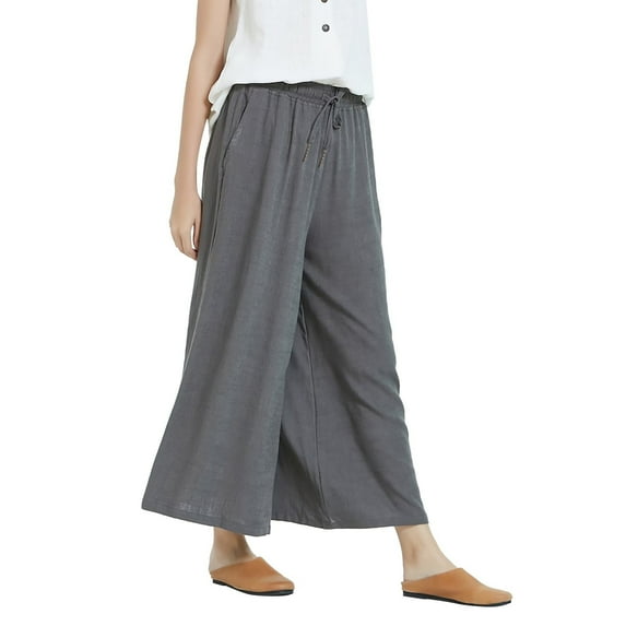 Plus Size Wide Leg Pants Women Plus Size Wide Leg Pants Linen Guards Straight Rope Sports Casual Pants Plus Size Pants Curvy Women Dark Gray S