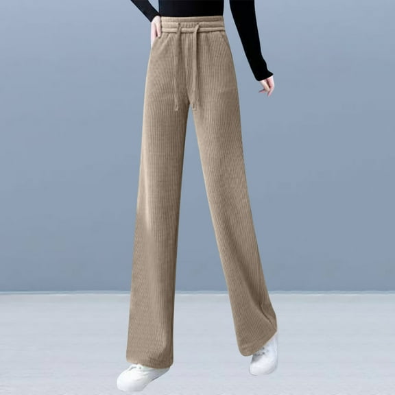 Plus Size Wide Leg Pants Women's High Waisted Work Trousers Long Straight Pants Schneier Wide Leg Pants For Women Ndbuld Khaki M