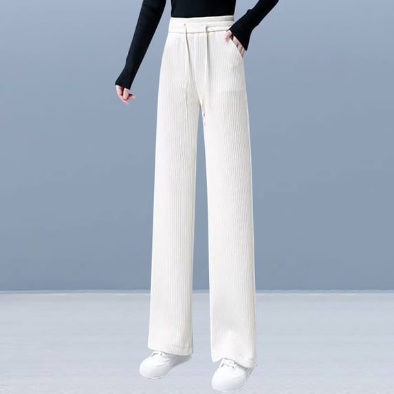 Plus Size Wide Leg Pants Women's High Waisted Work Trousers Long Straight Pants Schneier Wide Leg Pants For Women Ndbuld White 3XL
