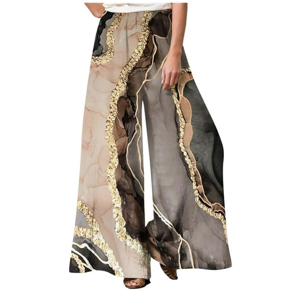 Plus Size Wide Leg Pants for Women Elastric Waist Casual Pants Solid Color Baggy Ankle- Length Trousers