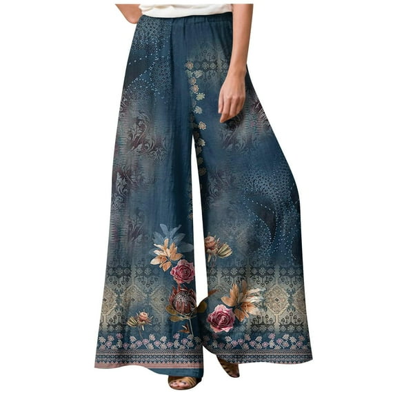 Plus Size Wide Leg Pants for Women Elastric Waist Palazzo Trousers Trendy Loose-Fit Printing Casual Pants