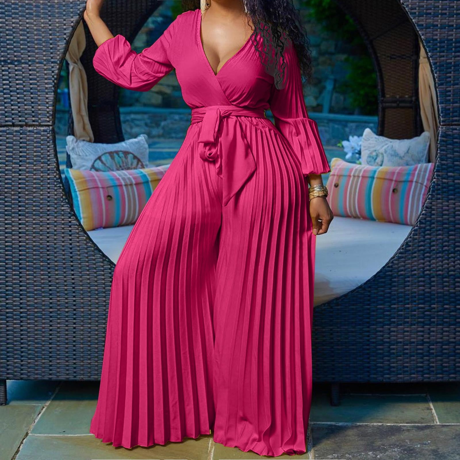 Plus Size Wide Leg Sexy Solid Color V-Neck 3/4 Sleeve Rompers