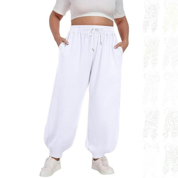 Plus Size Wide Leg Sweatpants for Women Summer Bandage Elastic Waist Comfortable Pocket Pants Casual Solid Pant