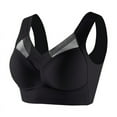 thumbnail image 1 of Plus Size Wide Strap Wireless Bra, Womens Mesh V-Neck Seamless Full Support Thin Soft Comfortable Bralette Black 6XL, 1 of 2