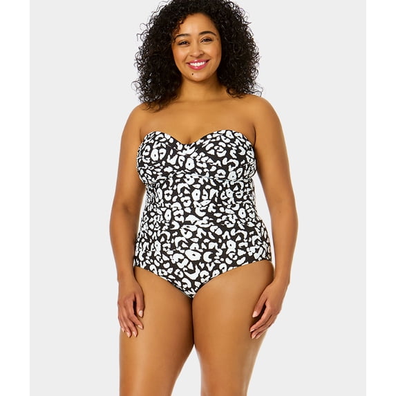 Women's Plus Size Wild Cat Twist Front Shirred One Piece Swimsuit