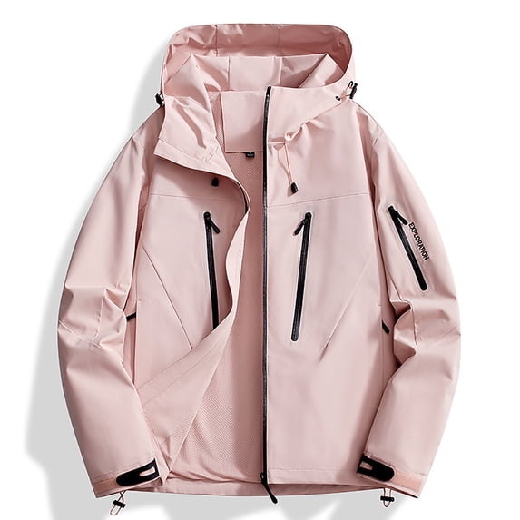 Plus Size Windbreaker Jacket for Women Lightweight Cargo Hooded Waterproof Zip Pocket Loose Comfort Outdoor Travel Hiking Coat Pink 4XL