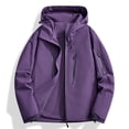 thumbnail image 1 of Plus Size Windbreaker Jacket for Women Lightweight Cargo Hooded Waterproof Zip Pocket Loose Comfort Outdoor Travel Hiking Coat Purple M, 1 of 3