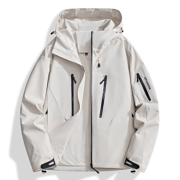 Plus Size Windbreaker Jacket for Women Lightweight Cargo Hooded Waterproof Zip Pocket Loose Comfort Outdoor Travel Hiking Coat White XXL