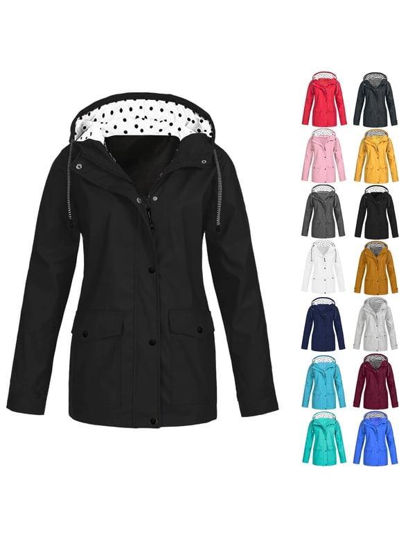 Plus Size Windproof Jackets for Women Fashion Solid Color Outdoor Plus Size Hooded Raincoat Windproof