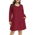 thumbnail image 1 of Plus Size Wine Red Dresses 3X for Women, VEPKUL Crew Neck T Shirt Dress Long Sleeve Casual Loose Swing Fall Dress with Pockets, 1 of 8