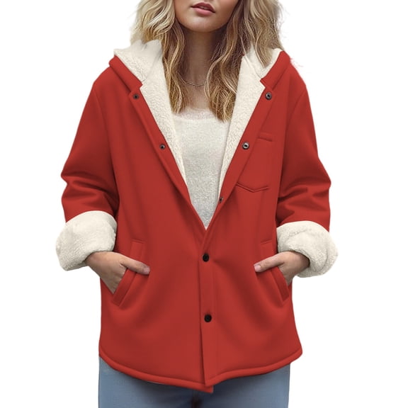 Plus Size Winter Coat For Heavyweight Hooded Outwear Warm Fleece Lined Jacket Long Casual Windproof Cold Weather Fashion TrenchRedL