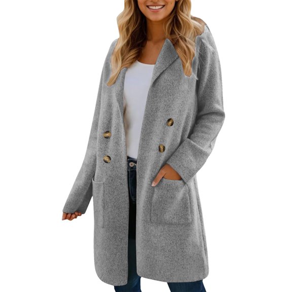 Plus Size Winter Coat for Women Warm Thick Wool Trench Long Double Lapel Front Jacket with Pockets Stylish Outerwear