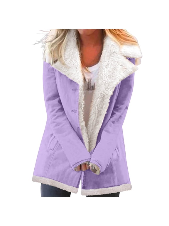 Plus Size Winter Coats for Women, Women Plus Size Winter Warm Composite Plush Button Lapels Jacket Outwear Coat Shacket Jacket for Fall, Winter Gift for Women