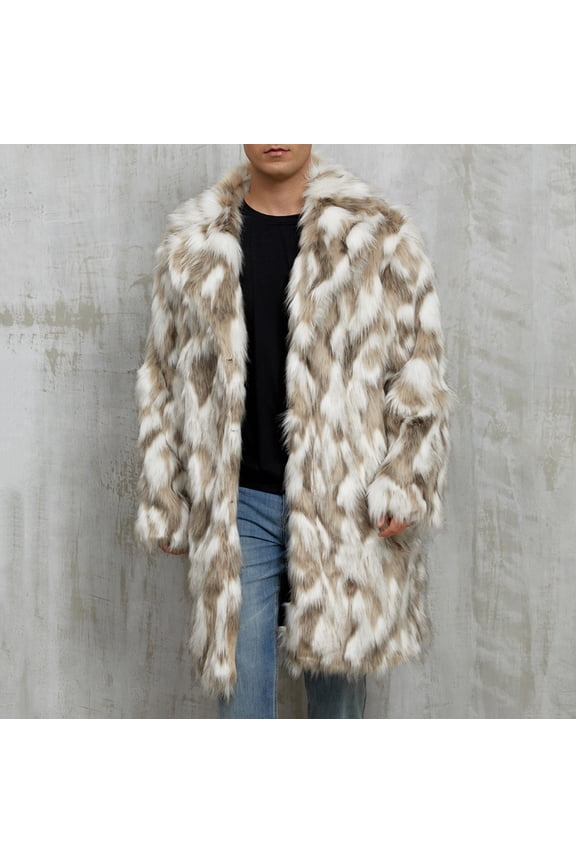 Plus Size Winter Coats for Men, Mens Warm Faux Furry Long Coat Jacket Winter Turn Down Collar Outerwear,Winter Zipper Overcoat Outerwear A_M