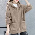 thumbnail image 1 of Plus Size Winter Coats for Women M-5X with Pockets and Hooded Fleece Full Zipper Jackets Casual Long Sleeve Loose Solid Warm Outerwear Coat, 1 of 3