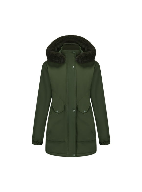 Plus Size Winter Coats for Women Water-Resistant Windproof Parka Coat Warm Outwear with Faux Fur Removable Hood