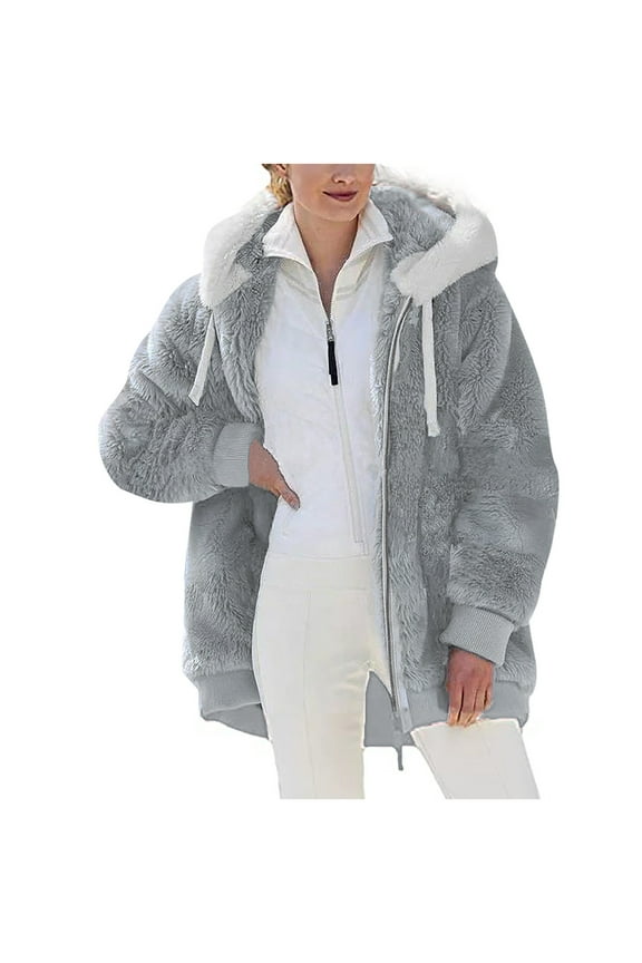 Plus Size Winter Coats for Women, Women Plus Size Winter Warm Loose Plush Zip Hooded Jacket Coat Shacket Jacket for Fall,Winter Gift for Women