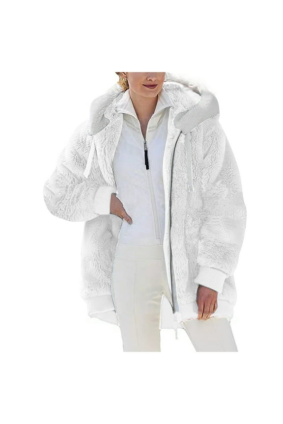 Plus Size Winter Coats for Women, Women Plus Size Winter Warm Loose Plush Zip Hooded Jacket Coat Shacket Jacket for Fall, Winter Gift for Women