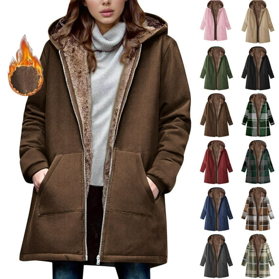 Plus Size Winter Coats for Women Loose And Warm Long-sleeved Hooded Thickened And Fleece Lambskin Jacket Top