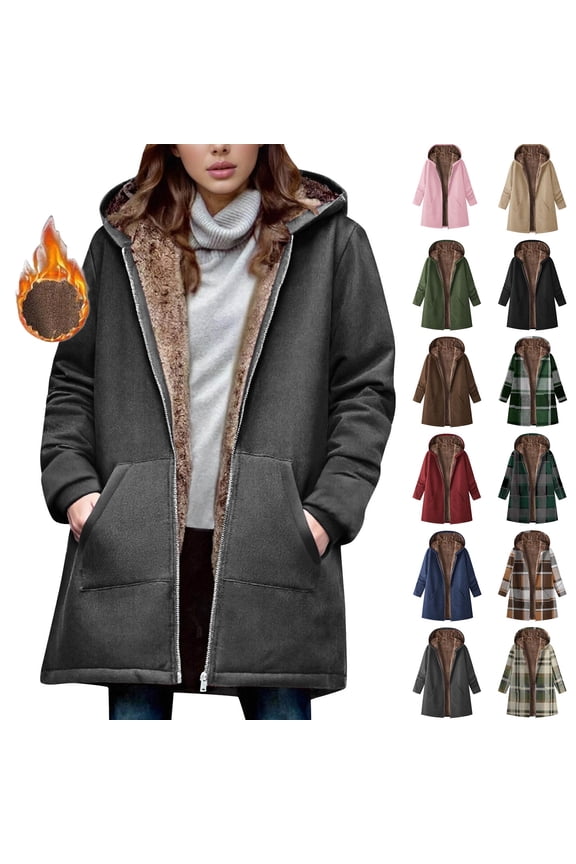 Plus Size Winter Coats for Women Loose And Warm Long-sleeved Hooded Thickened And Fleece Lambskin Jacket Top
