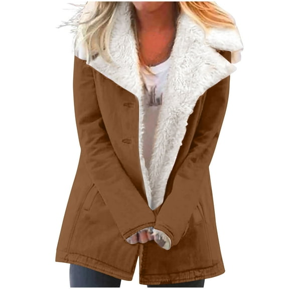 Plus Size Winter Coats for Women, Women Winter Warm Composite Plush Button Lapels Jacket Outwear Coat Shacket Jacket for Fall, Winter Gift for Women